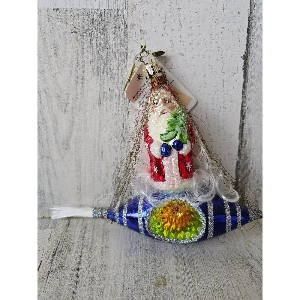 Radko rocket rider reflector Santa 2002 tinsel ornament Xmas tree‎